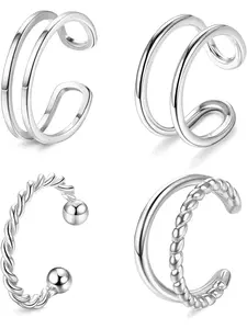 4Pcs 925 Sterling Silver Ear Cuff Earrings for Women CZ Non-Piercing Fake Helix Cartilage Cuff Earrings Clip on Small Earrings