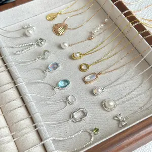 Women's INS Style Non-Fading Niche Design Clavicle Chain - Clavicular, Mini Bow, Natural Seashells, Ocean-Inspired, Oyster Shell Jewelry for Summer All-Match Wear, Clavicular Necklaces, Mini Bow Necklaces