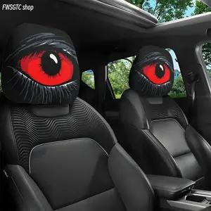 2-Pack Red Devil Eye Car Headrest Covers, Red & Black Gothic Styling. Washable Auto Interior Decor, Universal Fit for Most Common Vehicle Models