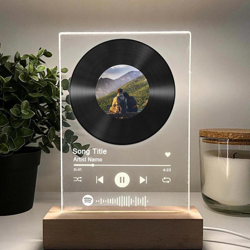 Personalized LED Night Light Photo Plaque with Scannable Song Code, Custom Music Plaque Night Light Gift for Valentine's Day, Song Picture Frame, Custom Led Light Night Lamp, Custom Actylic Music Photo Plaque, Gift for Boyfriend, Anniversary Gift