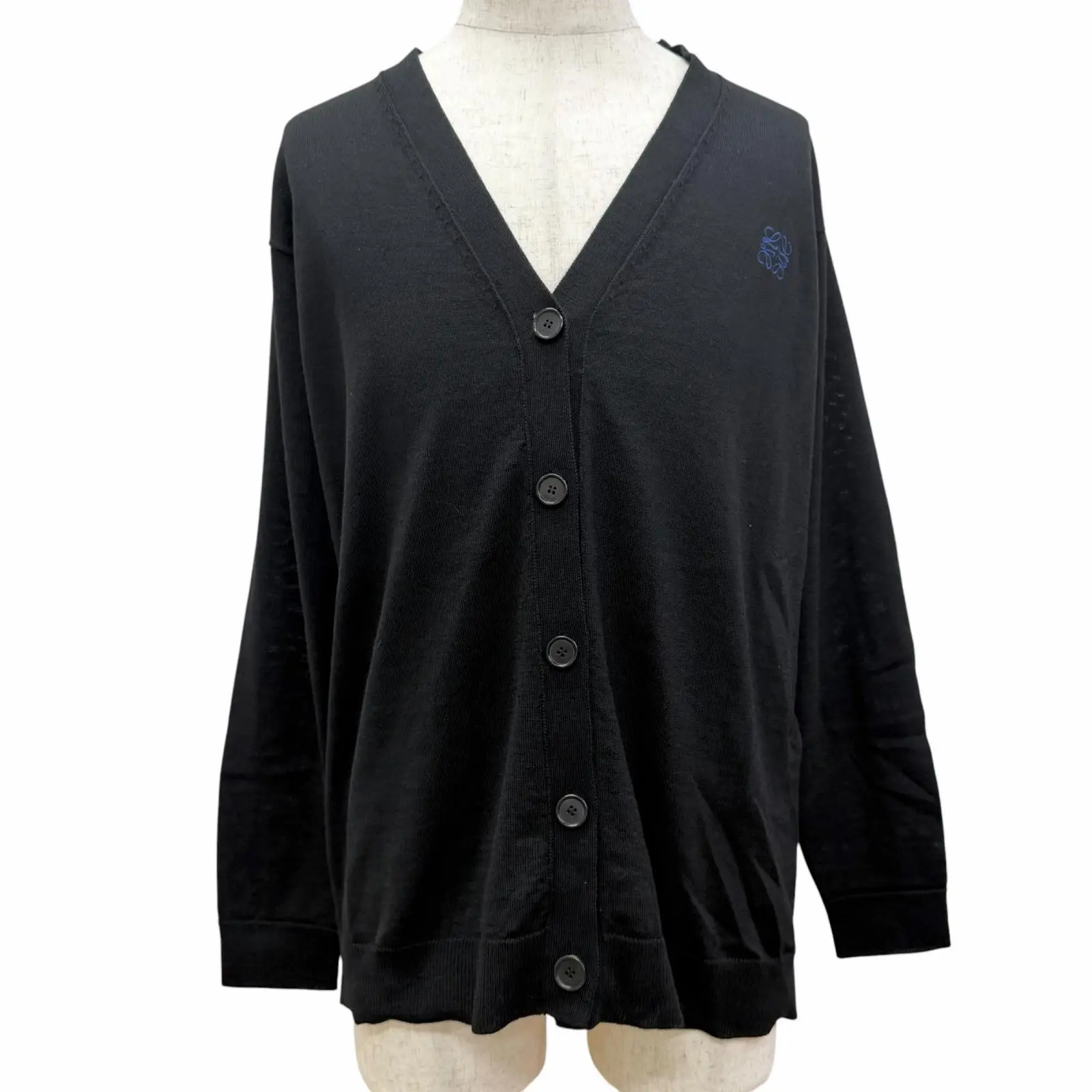 Pre-owned Loewe Wool Small Leather Goods Anagram logo embroidered lightweight cardigan