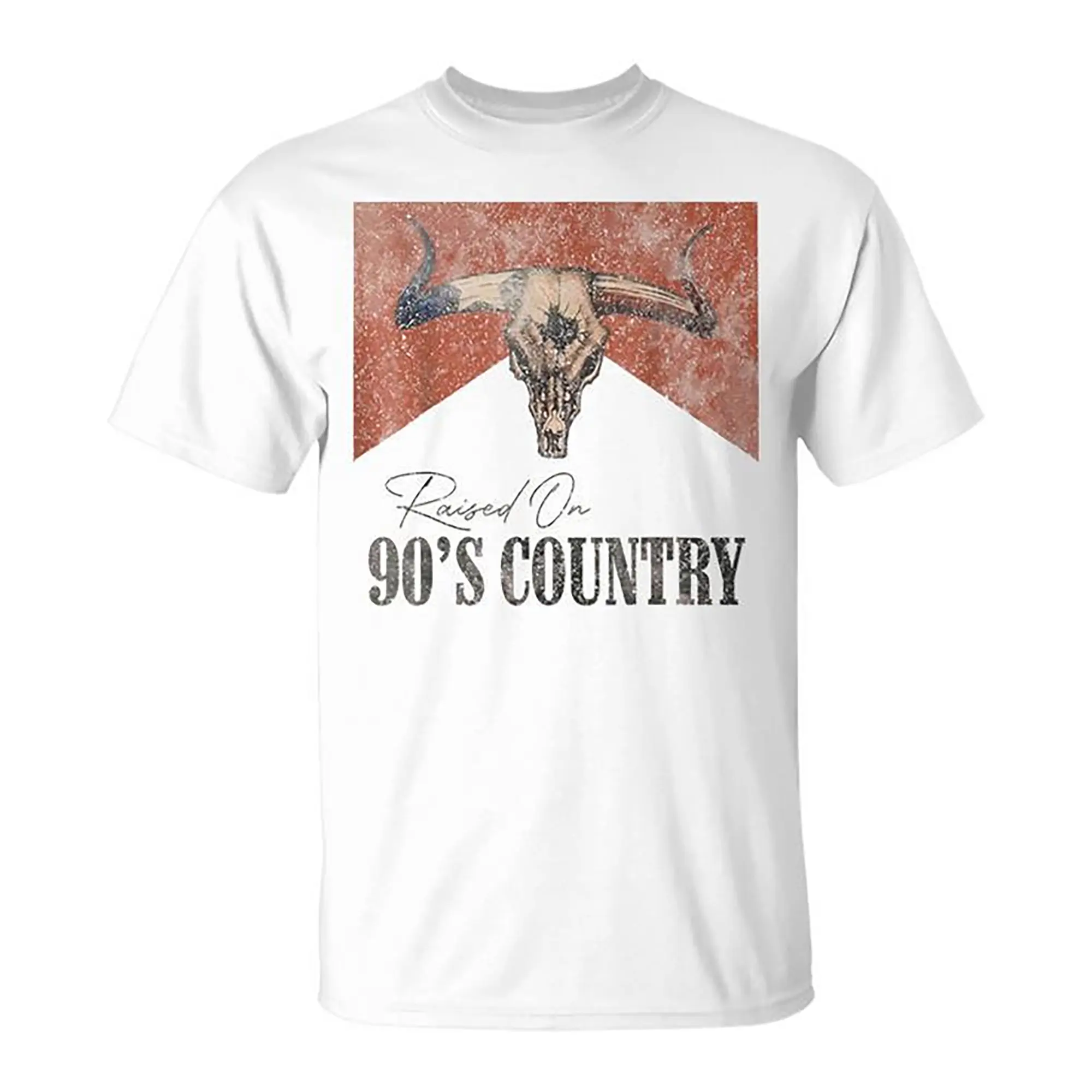 Unisex Graphic T-shirt, Raised on 90s Country, Bull Skull Design, Vintage Western Style, Casual Style for All Seasons