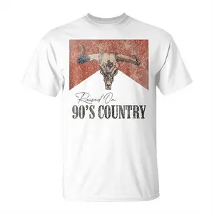 Unisex Graphic T-shirt, Raised on 90s Country, Bull Skull Design, Vintage Western Style, Casual Style for All Seasons