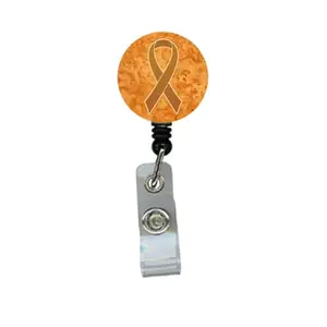 212 MAIN Orange Ribbon Leukemia Awareness Theme Retractable Badge Reel - Round Retractable Badge Holder with Belt Clip for Car Interior Decal Swiping, ID Display