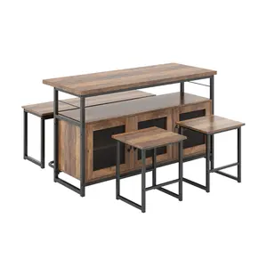 COSTWAY - 4 Piece Kitchen Island Set with Bench and Storage-Brown