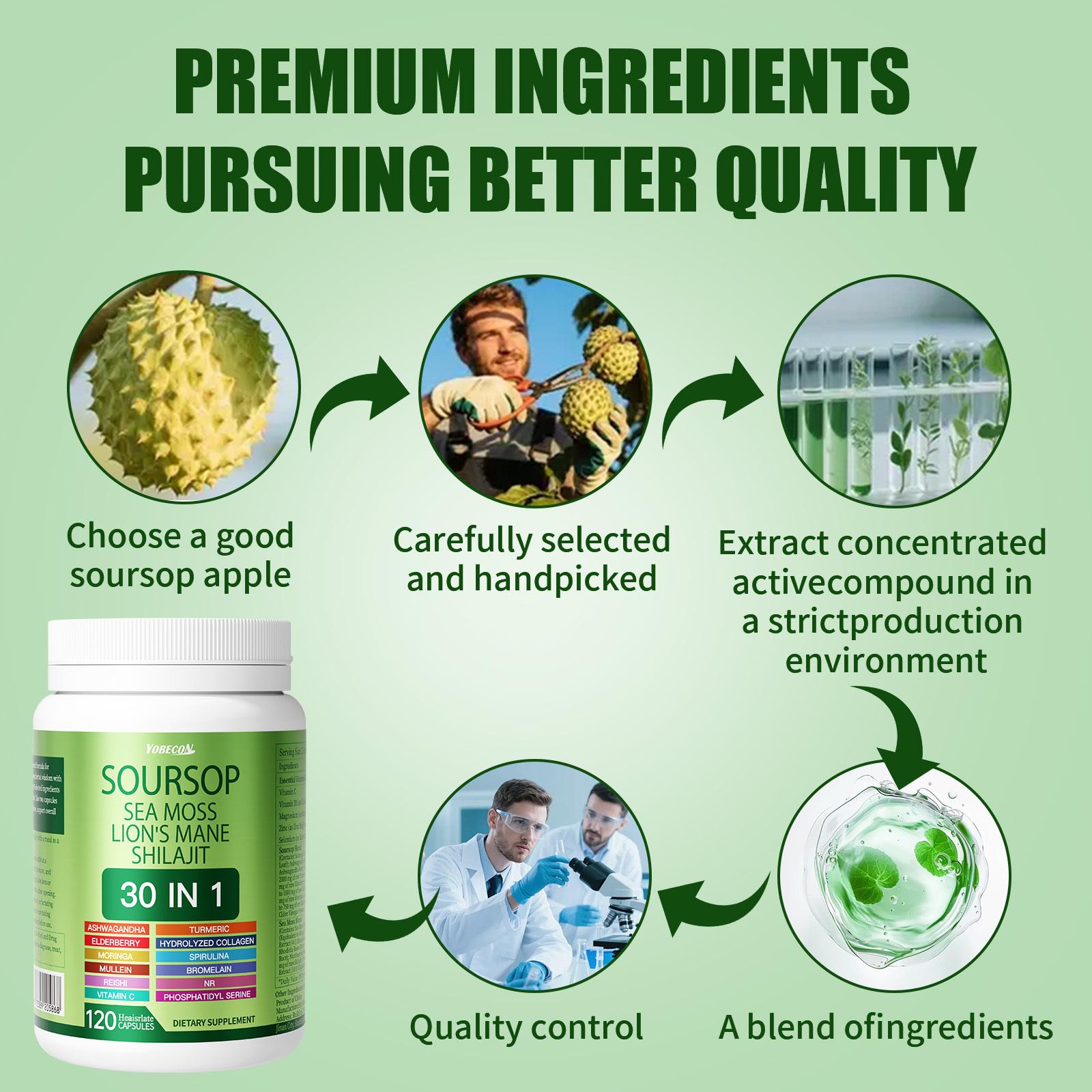 30-in-1 Betel Tree Capsules - Contains Lycanthropis, Sambucus, Stone Resin, Seaweed, and Lion's Mane.Contains 120 capsules, designed to promote skin and gut health and provide antioxidant support