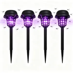 4PACK Solar Mosquito Killer Stake Lamp - Outdoor Garden UV Insect Trapper, Bug Zapper Solar, Dual Mode (Control + Pathway Lighting), Weather Resistant, Easy Setup, Round/Square Options, Rechargeable Outdoor Bug Zapper, Patio Use