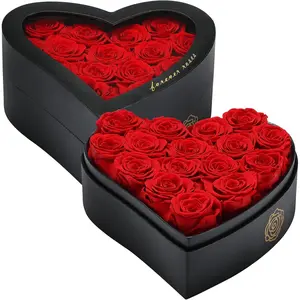 Forever Preserved Roses in a Box, Grade A Quality - 16 Red Preserved Flowers, Forever Flowers, 2-3 Year Lifespan, Heart Shaped Box for Valentines's Day, Mother's Day, Anniversary