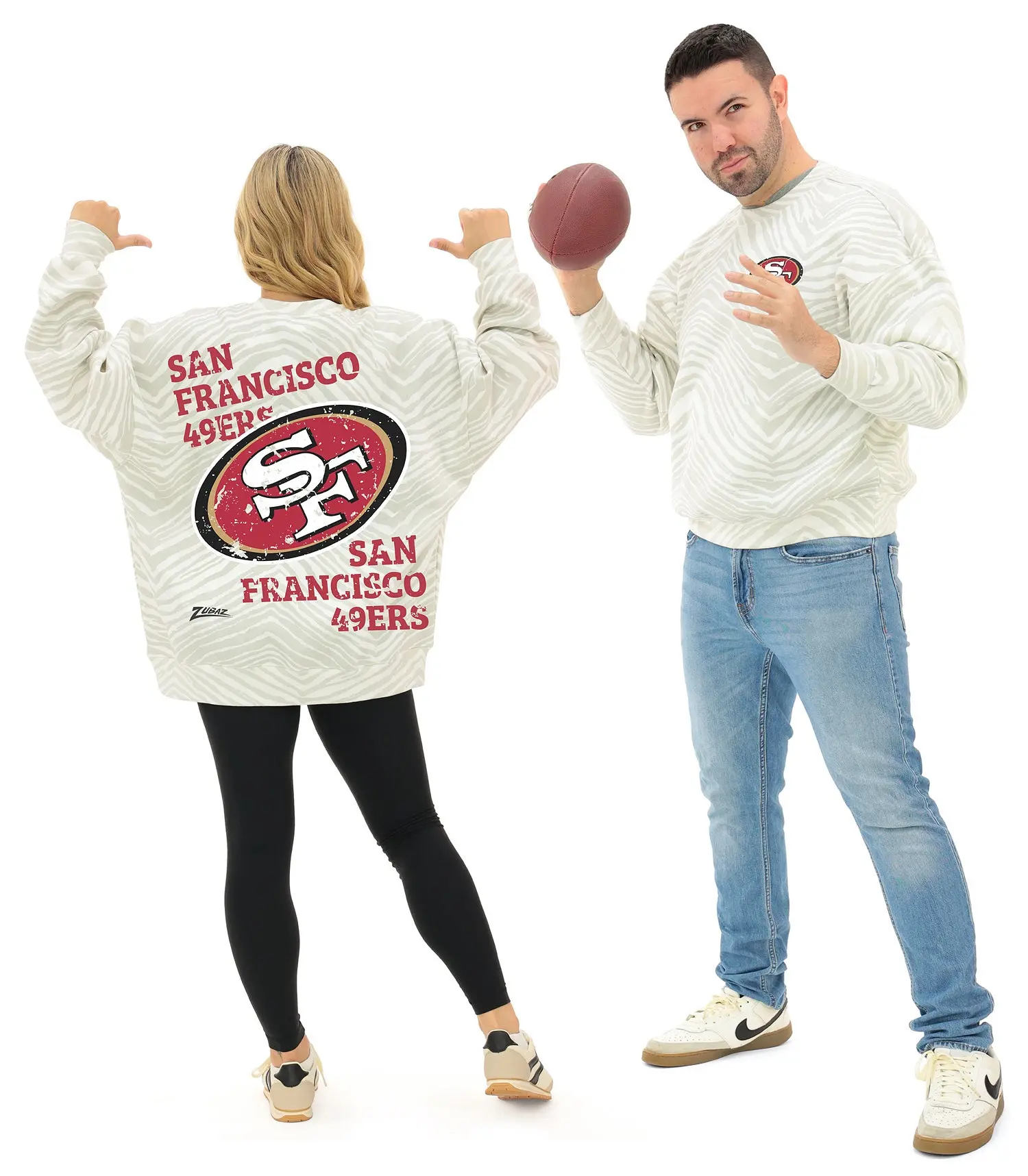 Zubaz NFL San Francisco 49ers Adult Unisex 2 Color All Over Zebra 90s Vintage Full Back Crewneck Sweatshirt