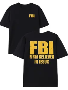 Fbi Print T-Shirt, American Vintage Oversize Cotton Short Sleeve, Unisex High Street Fashion Top, Casual Long Fitted Clothing