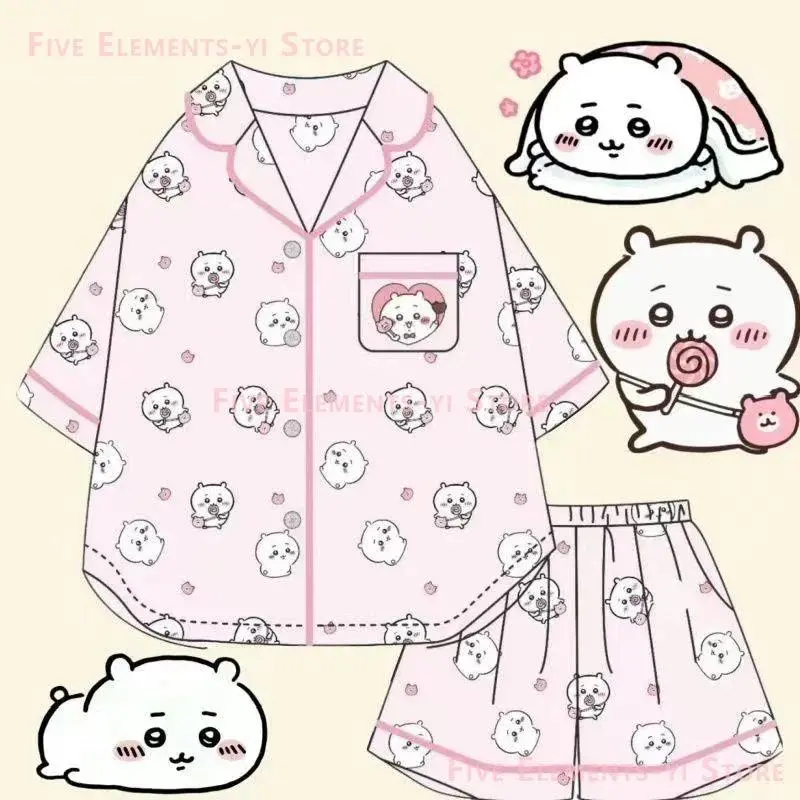 Chiikawa 2-Piece Short Sleeve Pyjama Set - Cartoon Summer Nightwear, Comfortable Loungewear That Can Be Worn Outside, Outdoor Wear Suitable for Indoor Use