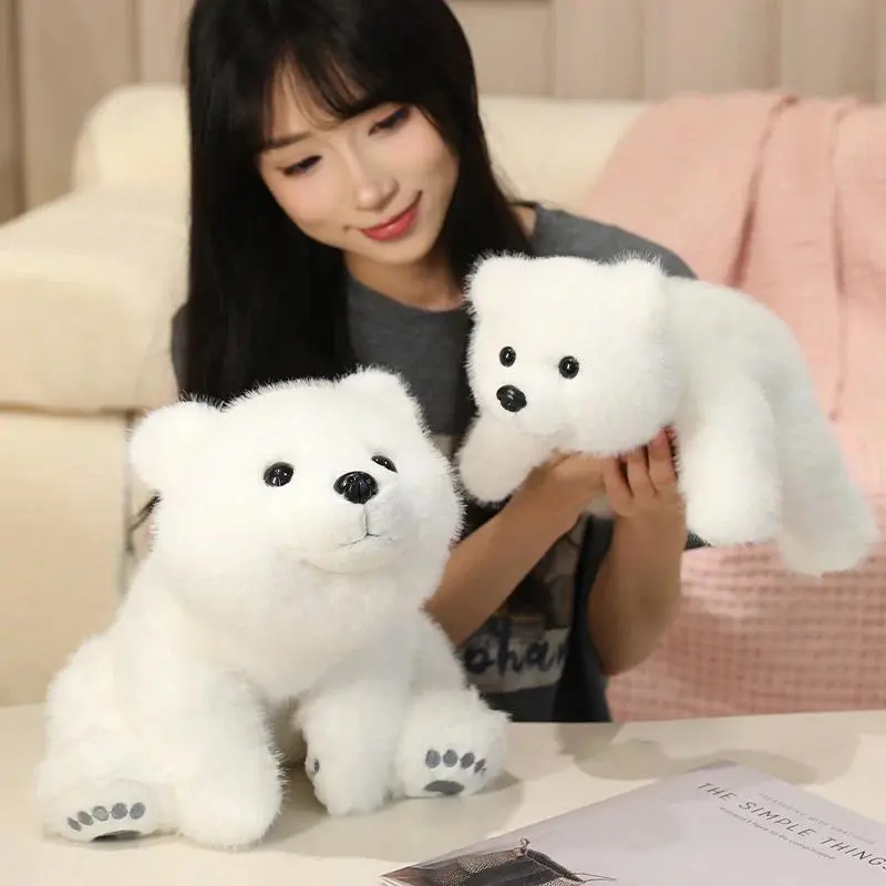 High-Quality Unisex Soft Plush Polar Bear Stuffed Toy, Non-Woven Lifelike Doll, 30cm/45cm/55cm Sizes for Kids' Appeasement & House Decoration