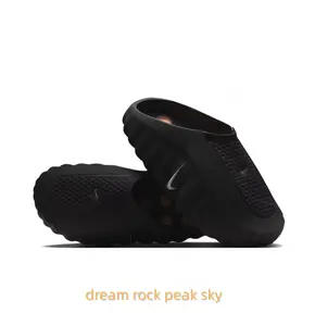 Black Thick-Soled Mule Slides, Orange Spherical Massage Outsole, Breathable Fabric Upper, Pre-Game Recovery Tech Slides