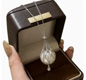 Elegant White Pearl Cage Locket Necklace, 925 Sterling Silver Plated Charm, Perfect Romantic Gift for Girlfriend Wife Mom