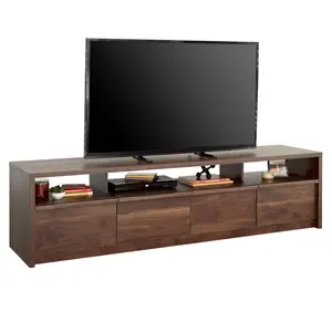 Sauder Harvey Park Credenza 4 Drawers - Modern Entertainment Storage Cabinet for TVs Up to 86 Inches, Spacious Top & Open Shelving for Books & Media