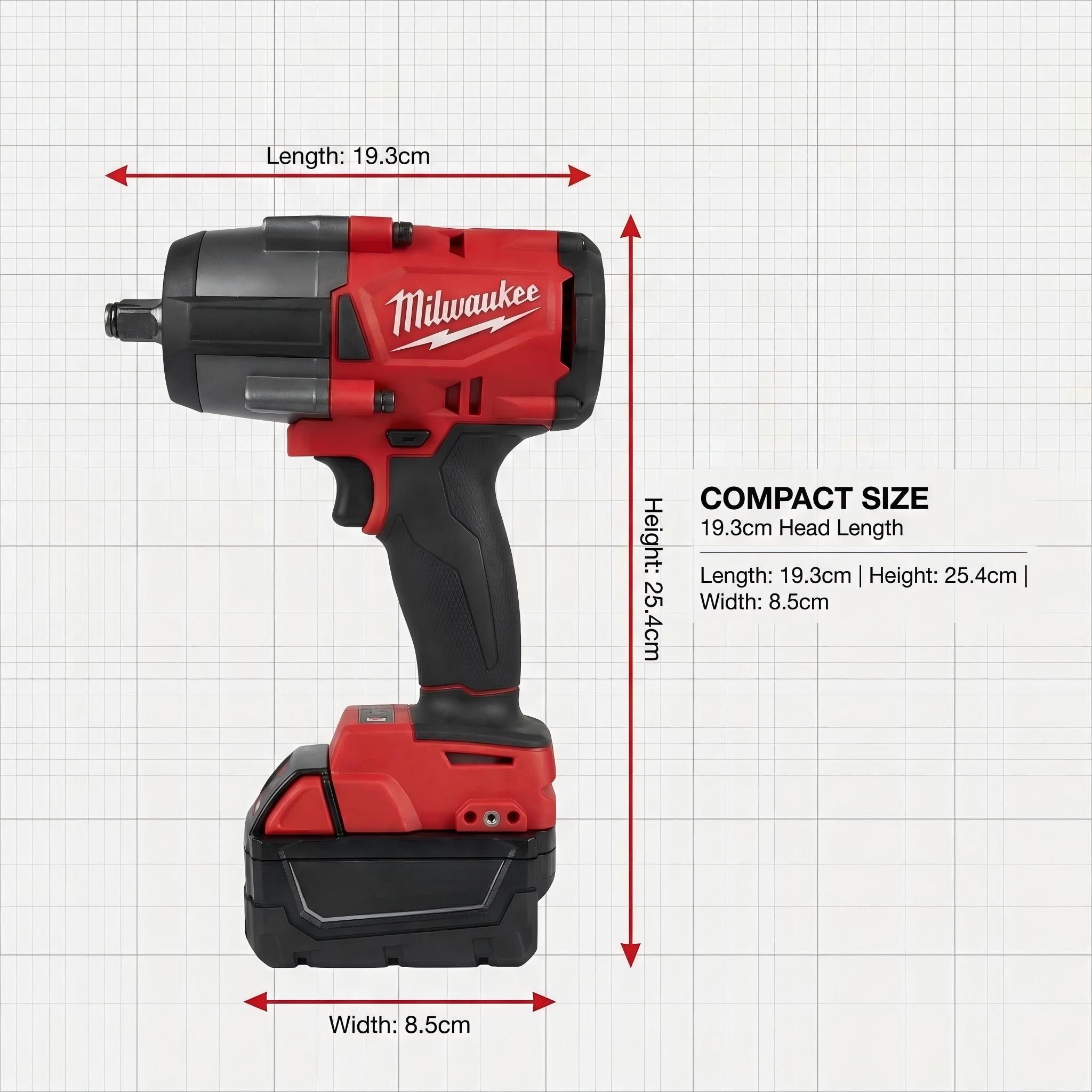 Milwaukee M18 FMTIWF12 18V Impact Wrench 1/2 Inch Drive for Automotive and Industrial Use 1000Nm