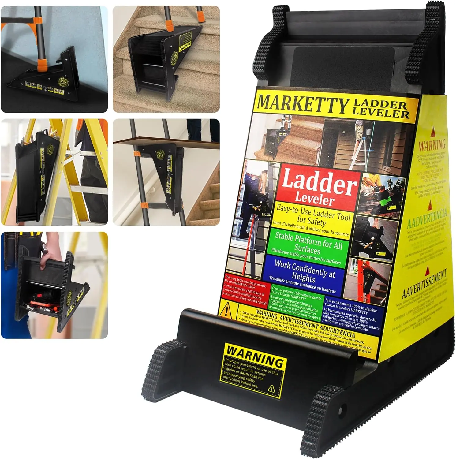 Ladder Leveler, 5-in-1 Ladder Tool, Ladder Stabilizer with Storage, Ladder Levelers for Stairs and Extension Ladders, Easy to Use Without Installation, Conquer Uneven Ground