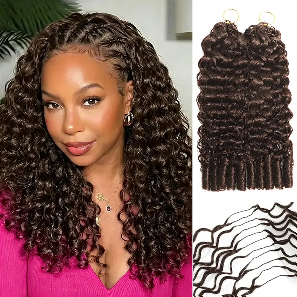 【New Color】Asakiss #4 Chocolate Brown Crochet Human Hair Burmese Curly Highlight Honey Blonde 99J Crochet Human Hair for Miracle Knots Knotless Pre-Separated 50g/Pack 40 Strands/Pack Time-Saving 4-5 Packs for Full Head Summer Vacation Protective Styles