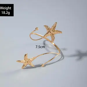 Fashion Metal Starfish Cuff Bracelets for Women Punk Gold Color Geometric Personality Opening Adjustable Arm Bracelets Jewelry