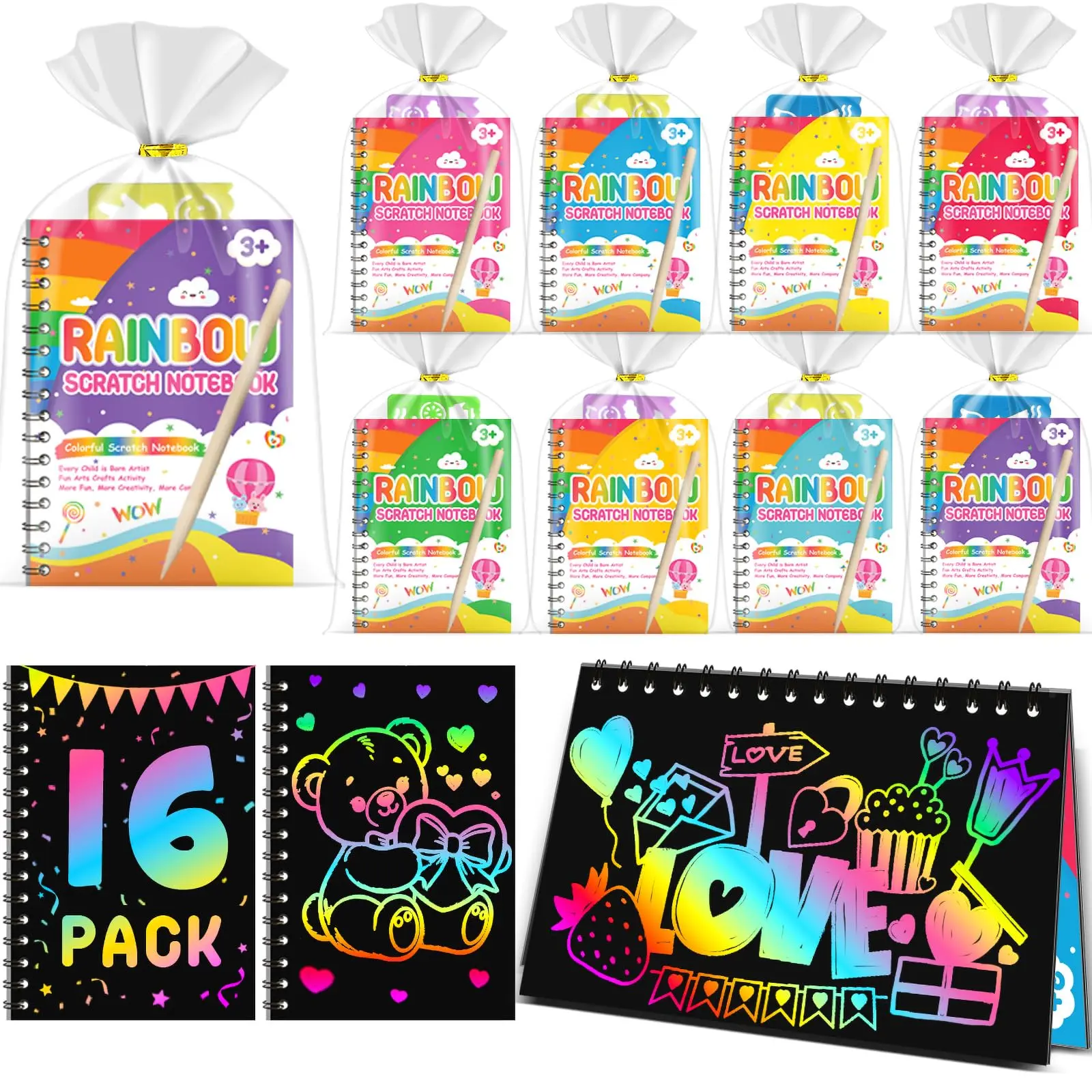 Party Favors for Kids: 16/24/36/48 Pack Rainbow Scratch Art Notebook Students Classroom Gifts Bulk for Girls Boys Goodie Bags Stuffers, Return Gifts for Birthday Party Favors Bulk Kids Crafts Art Markers Set Drawing Markers