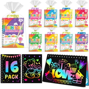 Party Favors for Kids: 16/24/36/48 Pack Rainbow Scratch Art Notebook Students Classroom Gifts Bulk for Girls Boys Goodie Bags Stuffers, Return Gifts for Birthday Party Favors Bulk Kids Crafts