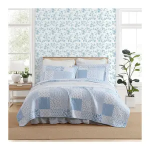 Laura Ashley Colleens Coastal Patchwork King Quilt Sham Set