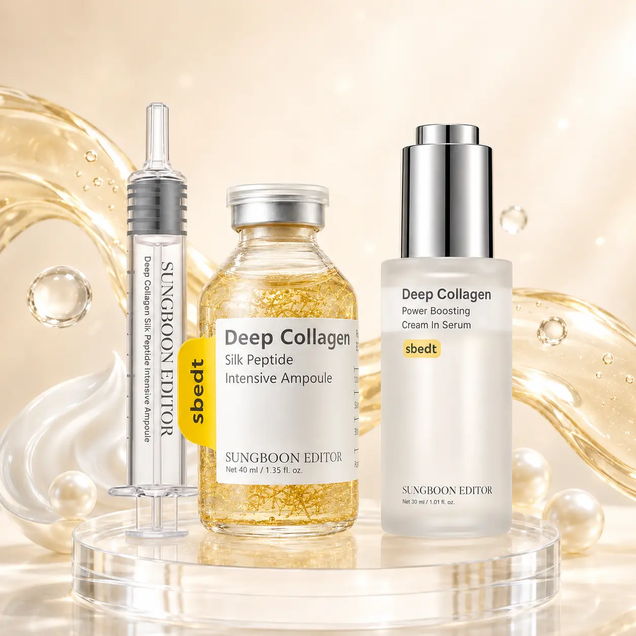 SUNGBOON EDITOR Deep Collagen & Silk Peptide Skincare Duo, Hydrating Ampoule 40ml + Cream in Serum 30ml, Plumping Korean Skincare Set for Smooth, Dewy-Looking Skin