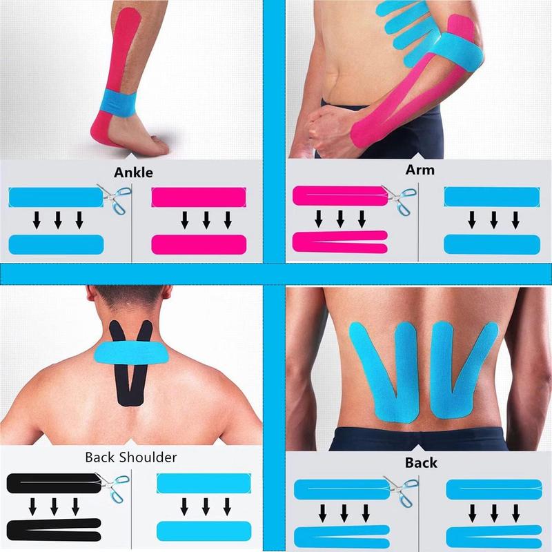 Kinesiology Tape 20 Strips Athletic Sports Waterproof Breathable Latex Free Tape for Ankle Wrists Knee Elastic Running Tennis Swimming Football Sports Activities Tapes (Black)