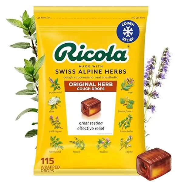 Ricola Original Herb Cough Drops with Menthol - Cough and Sore Throat Relief - 115 Count - Herbal Throat Lozenges