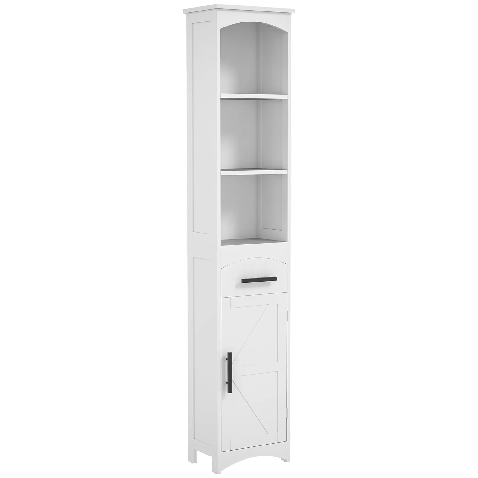 HOMCOM Tall Bathroom Storage Cabinet, Farmhouse Narrow Bathroom Storage Cabinet with Recessed Drawer and Barn Door, Linen Cabinet, Weathered Gray Oak