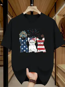 4th of July Frenchie Meme Tee | Flag-Print French Bulldogs & Fireworks | Patriotic Streetwear Top