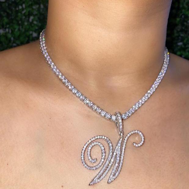 Zirconia Initial Letters A-Z Necklace with Nice CZ Cursive Letter Pendant Necklace for Women and Men