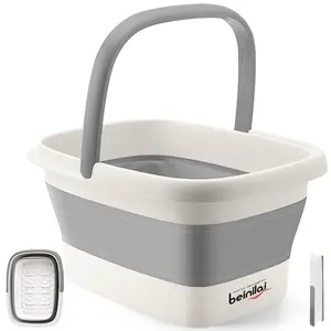 Collapsible Foot Bath Basin for Soaking Feet,Foot Soak Tub,Plastic Foot Bucket with Handles and Massage Acupoint,Foldable Laundry Basket-Gery Beinilai
