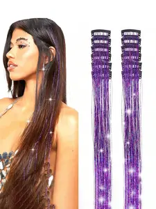 6pcs Hair Tinsel Clip in 23.6 Inch Glitter Tinsel Hair Extensions, Heat Resistant Shiny Sparkle Fairy Hair Accessories for Women Girls Kids