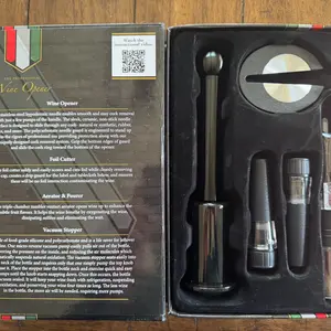Professional Wine Opener Set from Vineyard Supply Company - 5 Piece Set - With Box - Includes Opener, 2 Stoppers, Aerator, and Foil Cutter