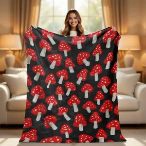 Aesthetic Mushroom Throw Blanket, Cozy Goblincore Witchy Red Mushroom Blanket for Couch Bed, Dark Cottagecore Magic Forest Blanket, Room Decor Gift