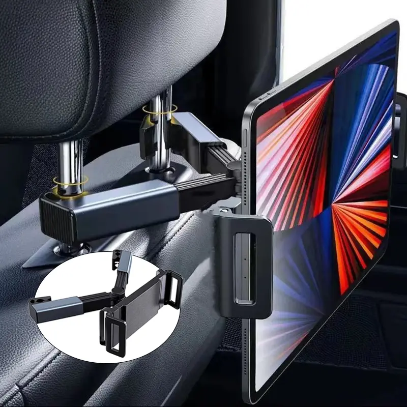 Car Rear‑Seat Headrest Bracket, Multi‑Angle Adjustable Car Phone Tablet Mount, Telescopic Rotating Lazy Holder for In‑Vehicle Back‑Seat Viewing