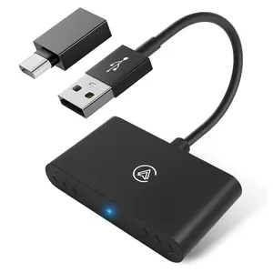 2 in 1 Car Adapter, Wired to Wireless Mini Box Plug & Play Adapter, Bluetooth-compatible WiFi Fast Auto Connect Smart Dongle for CarPlay Android Auto