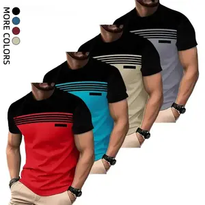4-Pack Men’s Short Sleeve T-Shirts, Striped Panel Design; Casual Everyday Wear, Comfortable Breathable Fabric, Suitable for Summer.#SummerVibes