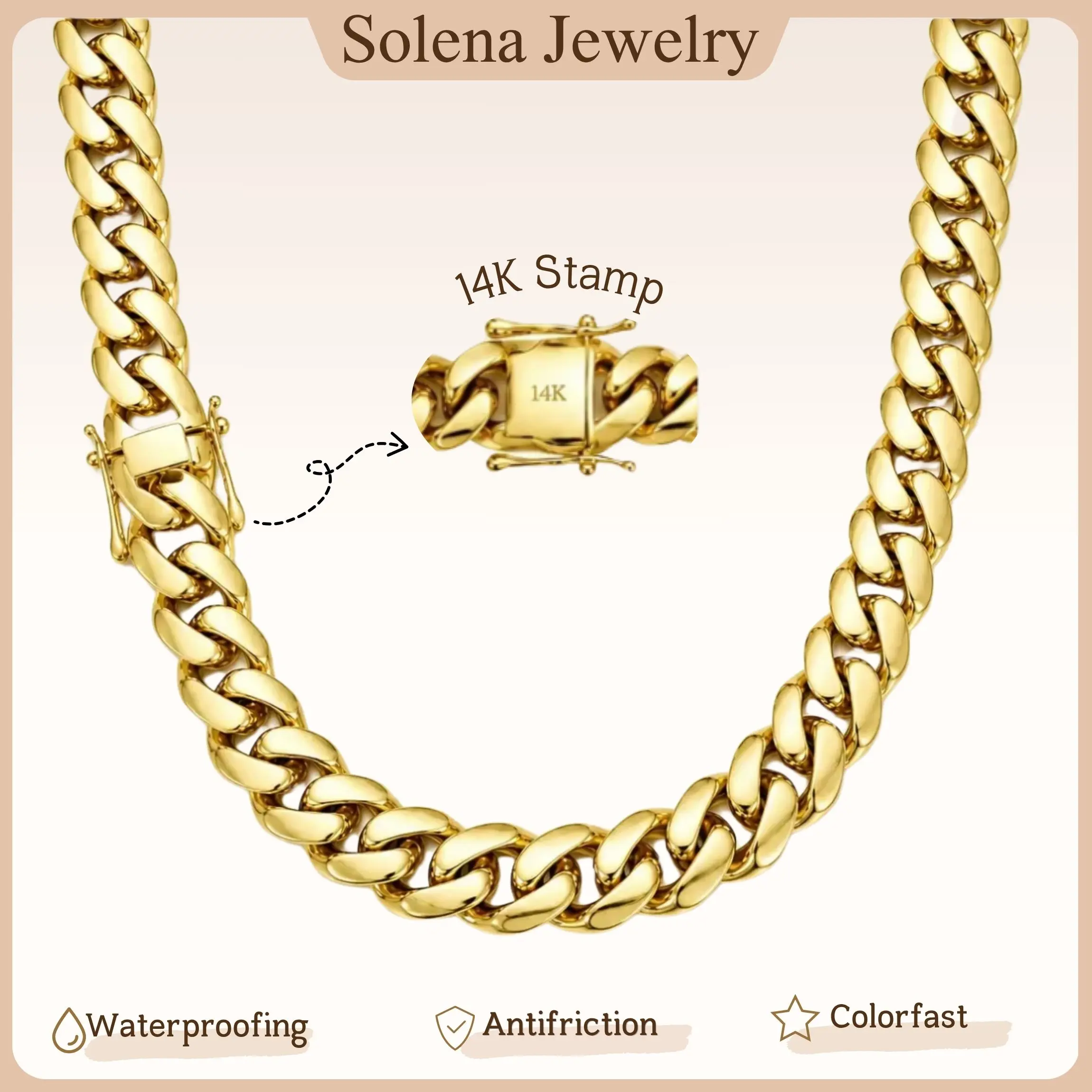 14K Gold Plated Heavy Solid Cuban Link Chain Necklace for Men,Miami Cuban Hip Hop Gold Chain,Waterproof Tarnish Resistant Chunky Streetwear Jewelry,Luxury Statement Necklace,Perfect Gift for Him 8/12/16/20MM