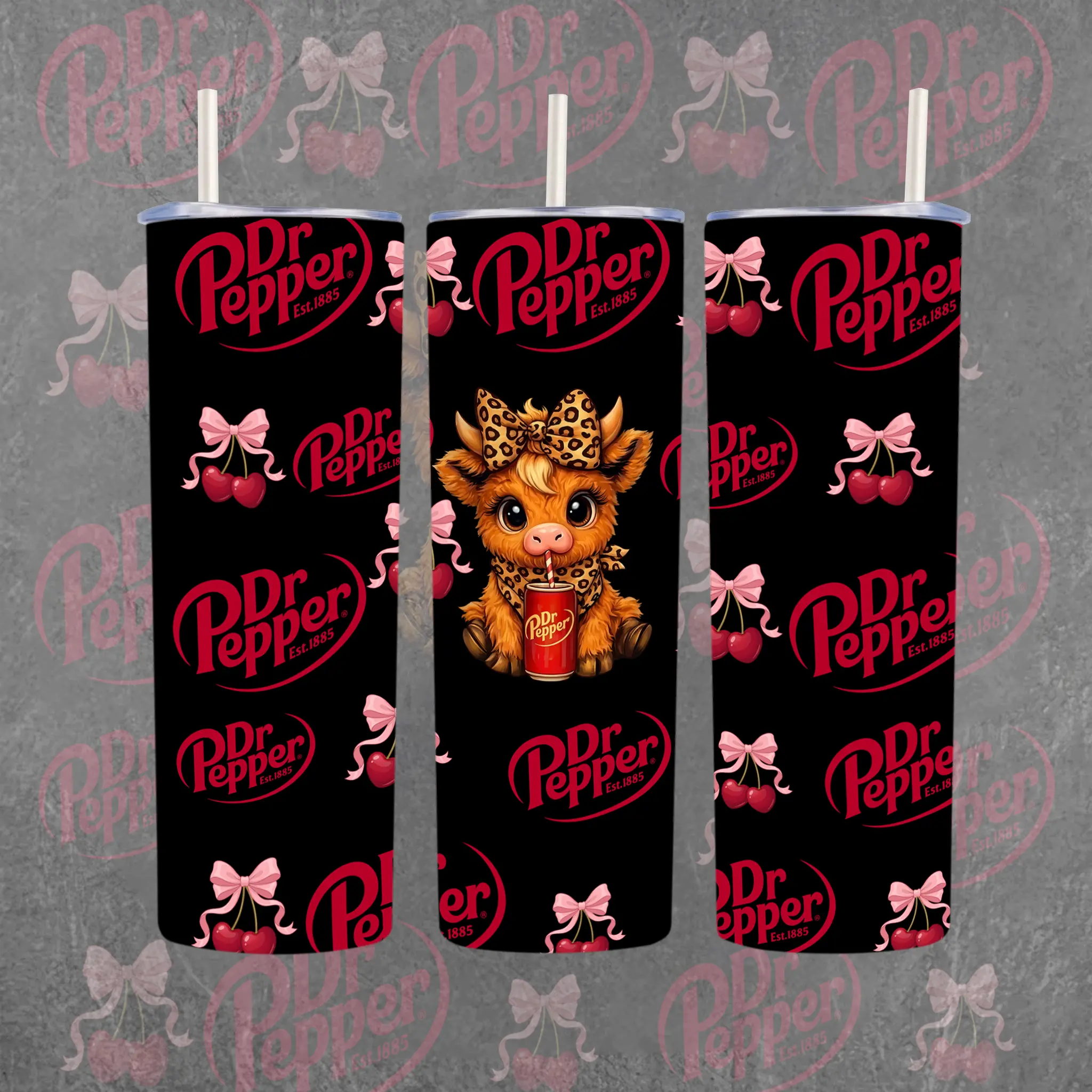 Dr Pepper Cow Tumbler 20oz 40oz, Cute Cow Stainless Steel Travel Mug, Cherry Soda Insulated Cup With Handle & Straw, Gift For Dr Pepper Fans