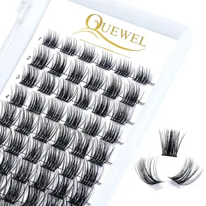 QUEWEL Cluster Lashes 72 Pcs Wide Stem Individual Lashes C/D Curl 8-16mm Length DIY Eyelash Extension False Eyelashes Soft for Personal Makeup Use at Home