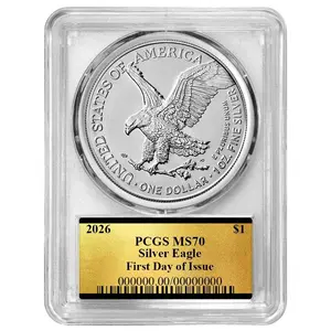 2026 Silver Eagle - American 250th Gold Label - PCGS MS70 FDOI