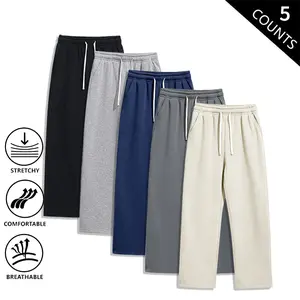 5-Pack Men’s Wide-Leg Sweatpants, Casual Loose Fit Drawstring Pants, Soft Stretch Breathable Joggers for Everyday Streetwear