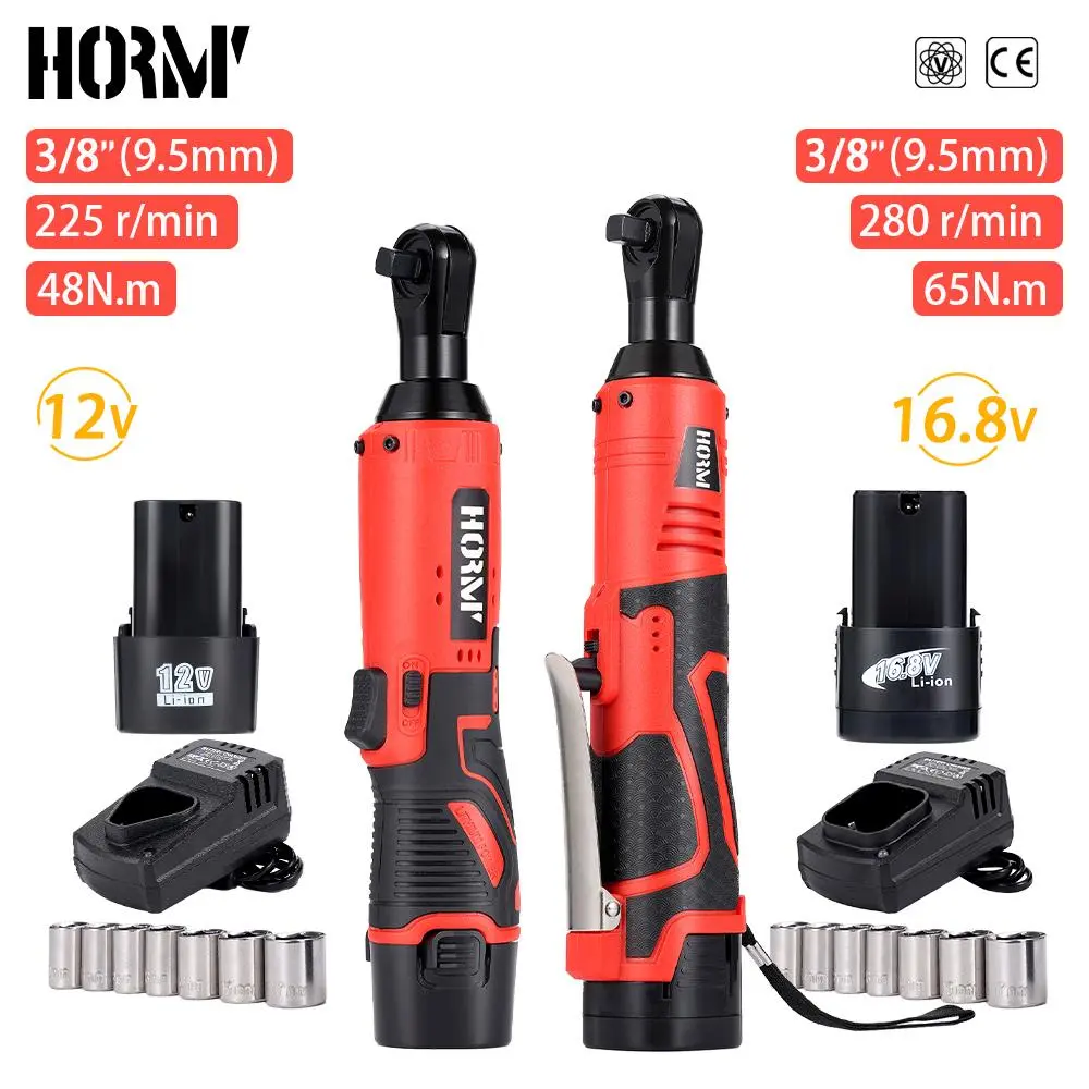1Pcs 12V/16.8V Cordless Electric Wrench Ratchet Wrench 65N.m Rechargeable 3/8 Right Angle Drill Screwdriver Power Tool Portable Car Repair Tools