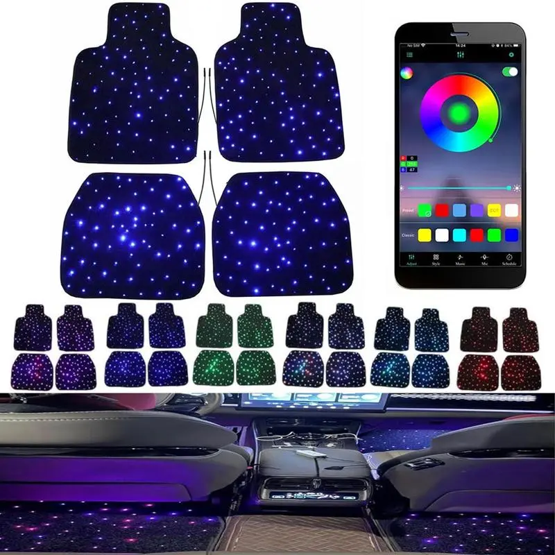 Starlight LED Fiber Optic Car Floor Mats - 4PCS Universal Set, Music Sync APP & Remote Controlled RGB, 16M Color Options, Waterproof & Washable, Automotive Interior Atmosphere Decoration Accessory, Floor Mats For Car, Vehicle Accessories, Cool Car Stuff