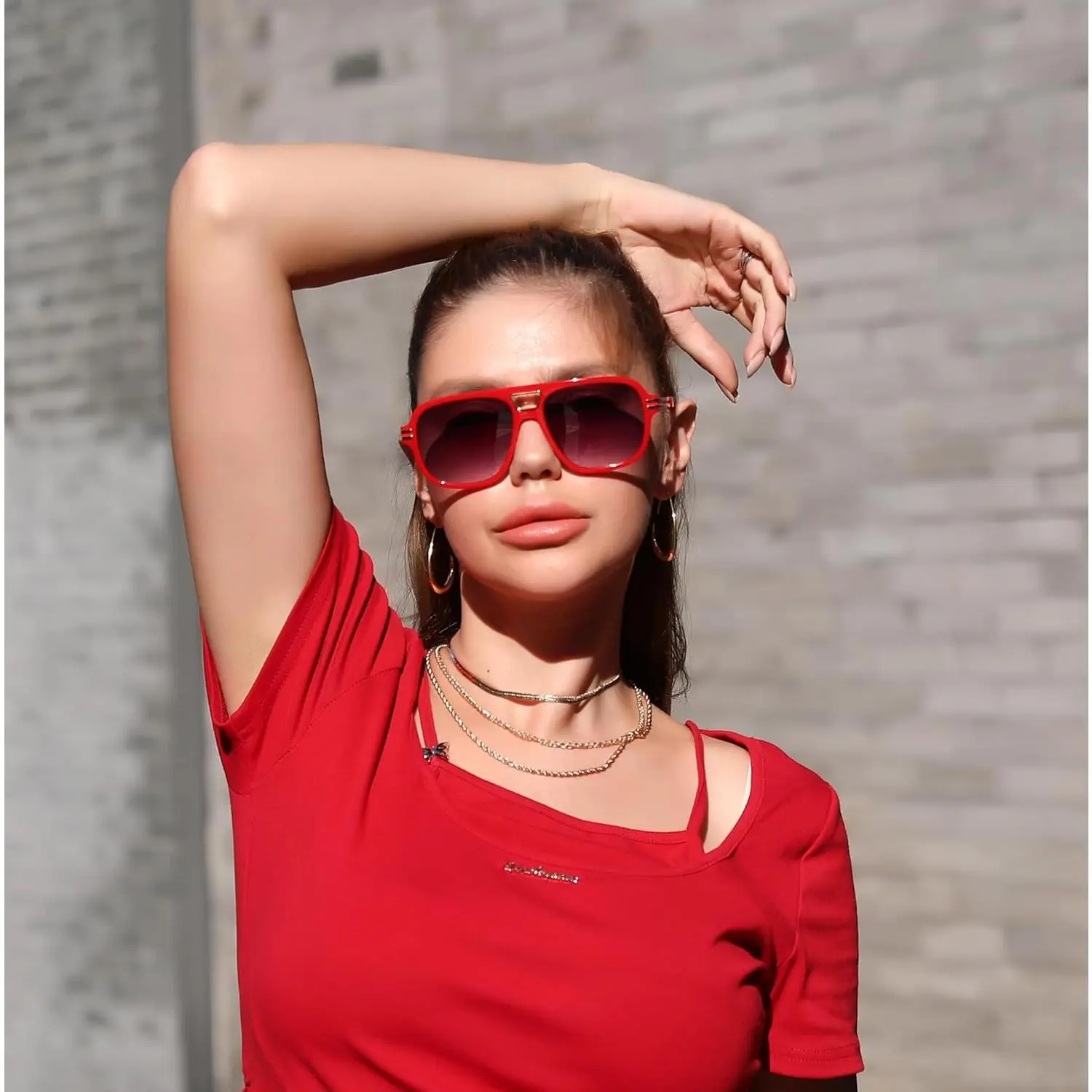 Retro Trendy Aviator Sunglasses FEISEDY Retro Oversized Aviator Sunglasses Womens Men Trendy  main image 2