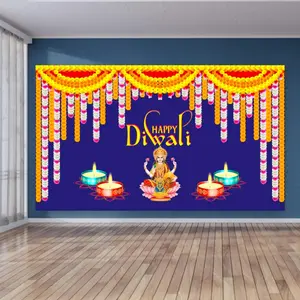 Elegant Happy Diwali Cloth Backdrop | Durable 5x8 ft for Pooja, Indian Festivals & Weddings | Celebrate Culture & Joy