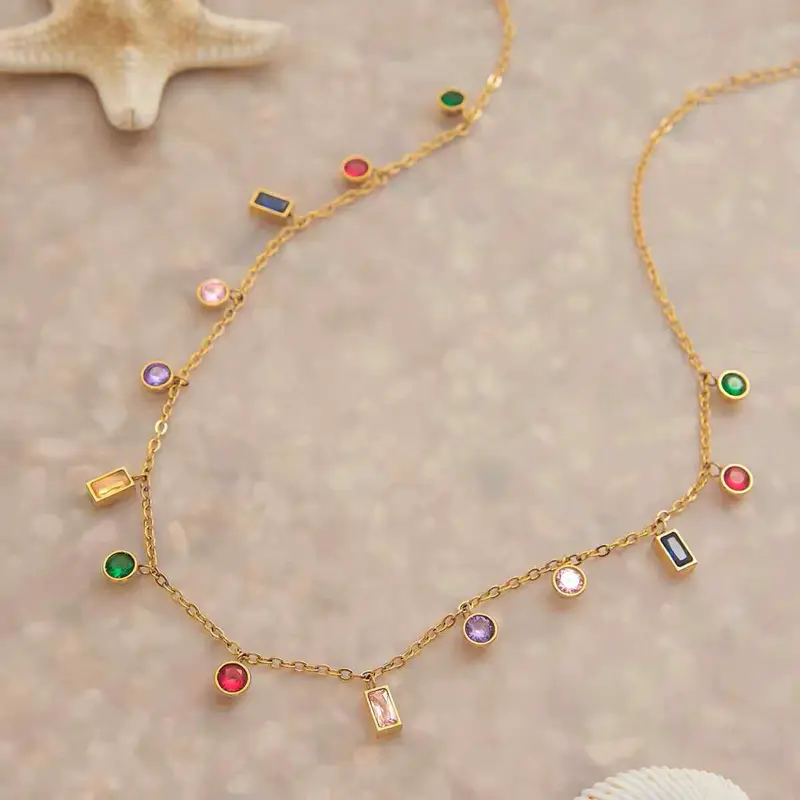 Multi-color Necklace with Colorful Charms and 18k Gold Chain Design Multi-color Necklace