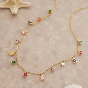Multi-color Necklace with Colorful Charms and 18k Gold Chain Design Multi-color Necklace